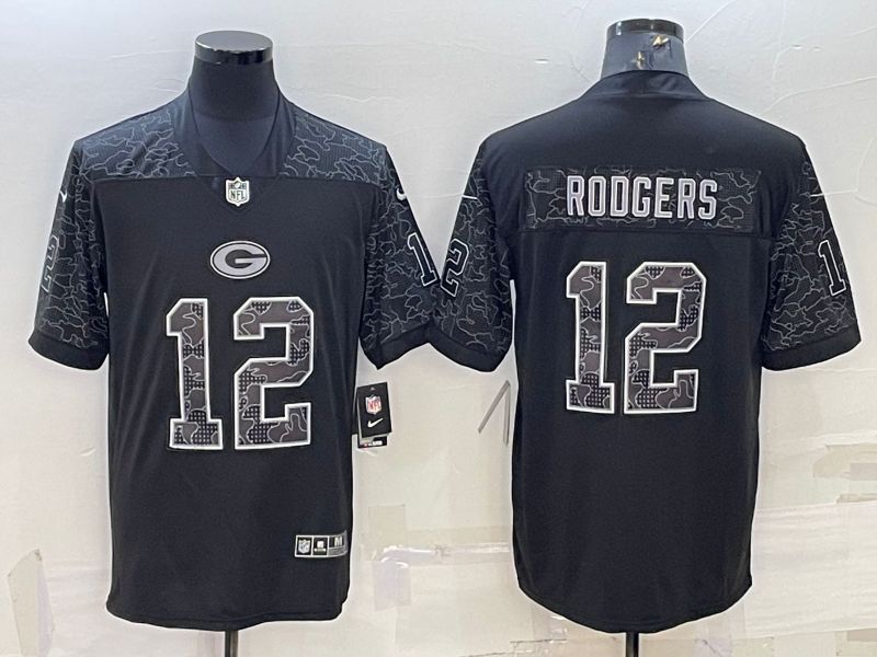 Men Green Bay Packers 12 Rodgers Black Reflector 2022 Nike Limited NFL Jersey